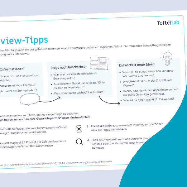 Tueftellab Kurskachel Lernmaterial Arbeitsblatt Interviewtipps