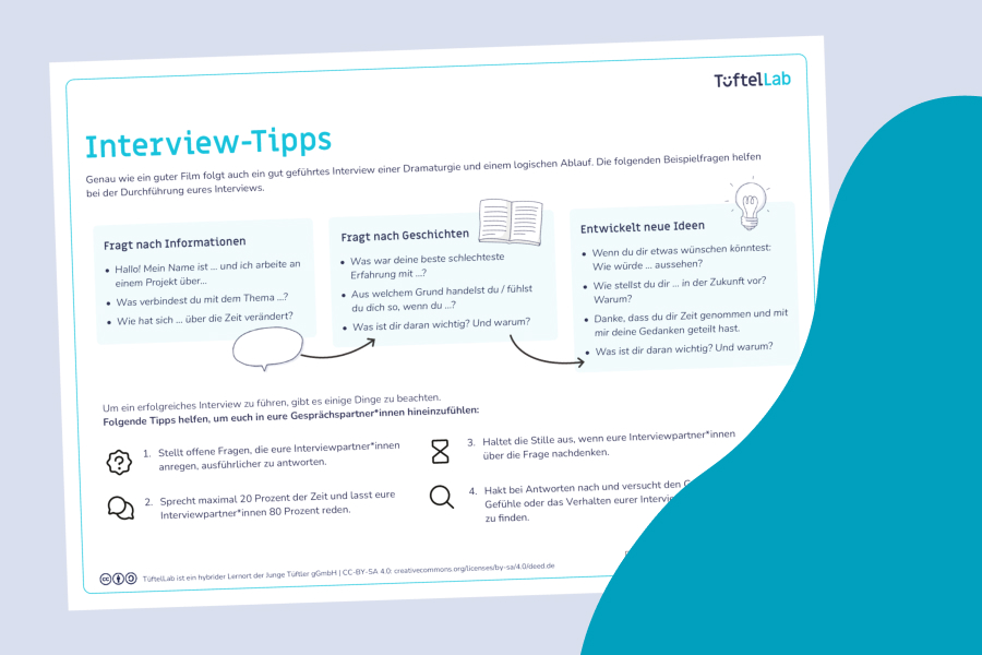 Tueftellab Kurskachel Lernmaterial Arbeitsblatt Interviewtipps