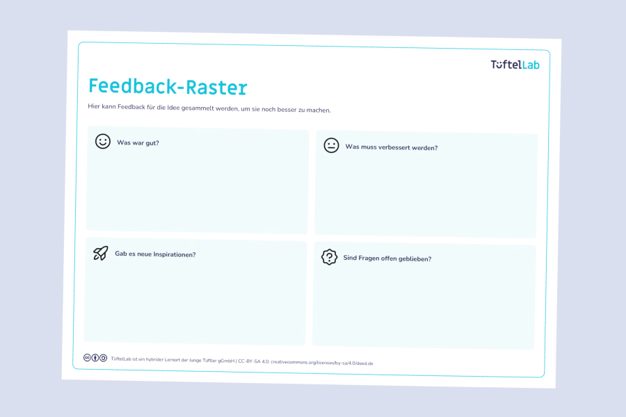 Tueftellab Kurskachel Lernmaterial Arbeitsblatt Feedbackraster Kursuebersichtsseite 1