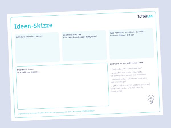 Tueftellab Kurskachel Lernmaterial Arbeitsblatt Ideenskizze Kursuebersichtsseite 1