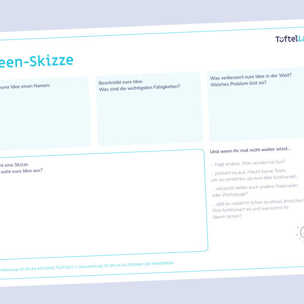 Tueftellab Kurskachel Lernmaterial Arbeitsblatt Ideenskizze Kursuebersichtsseite 1