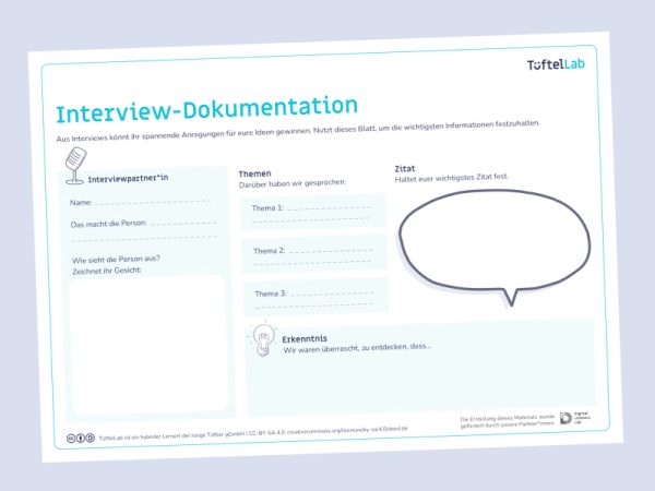 Tueftellab Kurskachel Lernmaterial Arbeitsblatt Interviewdokumentation Kursuebersichtsseite 1