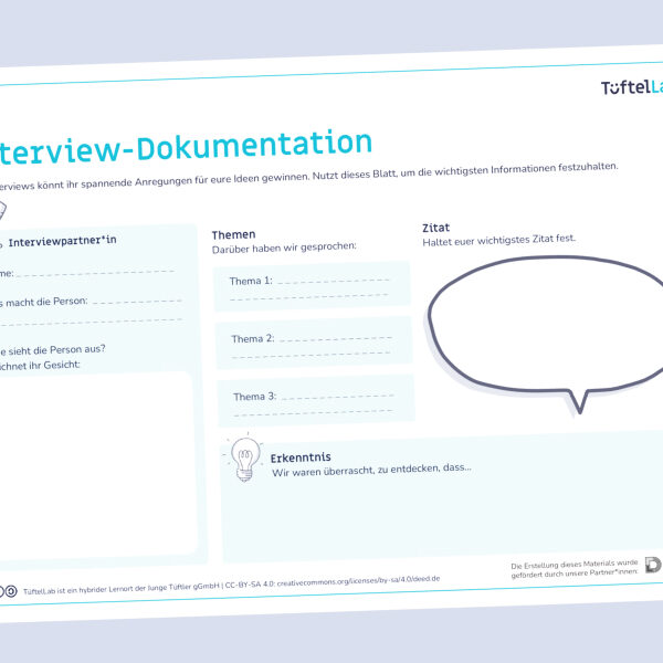 Tueftellab Kurskachel Lernmaterial Arbeitsblatt Interviewdokumentation Kursuebersichtsseite 1