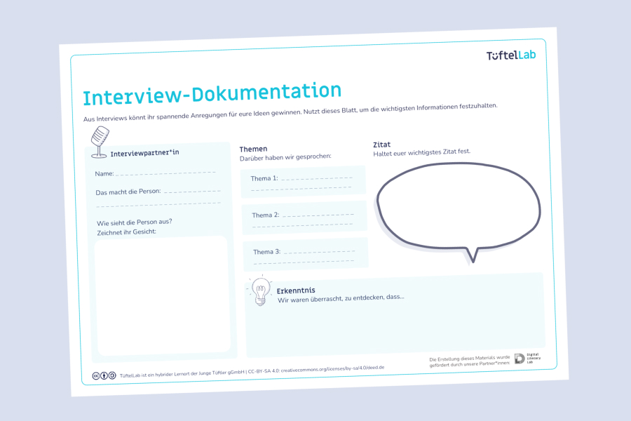 Tueftellab Kurskachel Lernmaterial Arbeitsblatt Interviewdokumentation Kursuebersichtsseite 1