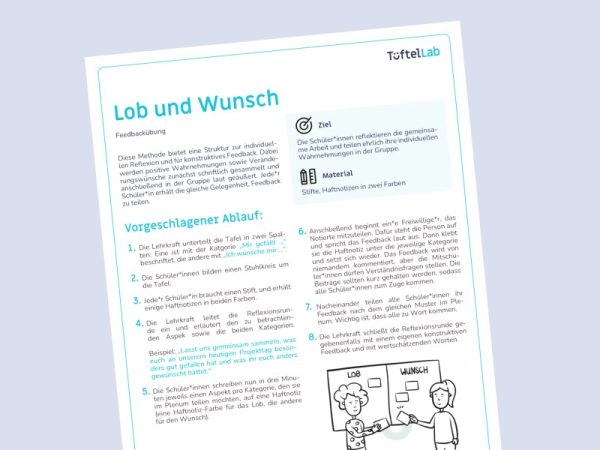 Tueftellab Kurskachel Lernmaterial Arbeitsblatt Lobundwunsch Kursuebersichtsseite 1