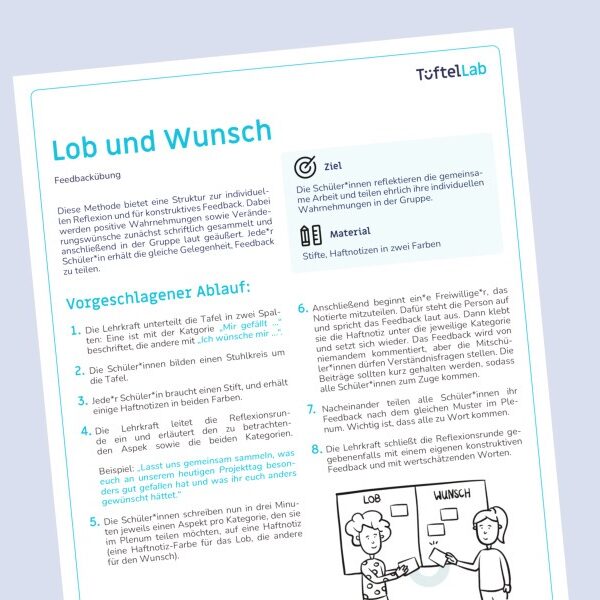 Tueftellab Kurskachel Lernmaterial Arbeitsblatt Lobundwunsch Kursuebersichtsseite 1
