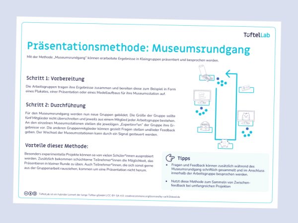 Tueftellab Kurskachel Lernmaterial Informationsblatt Praesentationsmethoden Kursuebersichtsseite 1