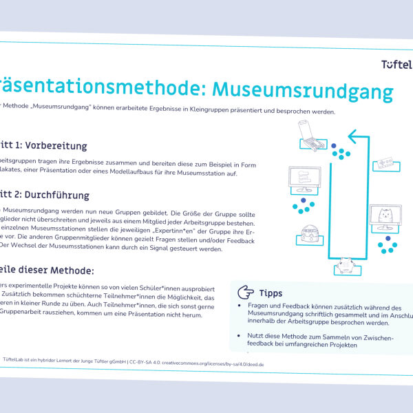 Tueftellab Kurskachel Lernmaterial Informationsblatt Praesentationsmethoden Kursuebersichtsseite 1